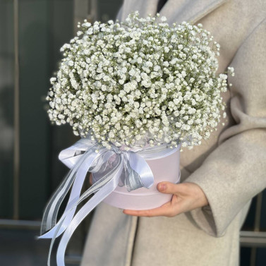 Kytice v krabici s gypsophilou