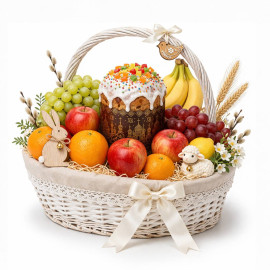 Oster-Set mit Früchten und Osterkuchen „Frohe Ostern“